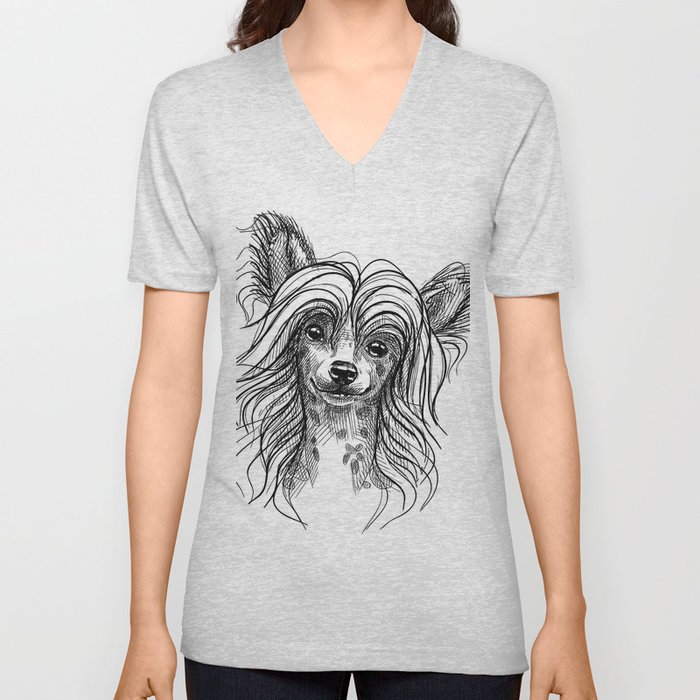 Cute little Chinese crested puppy. V Neck T Shirt