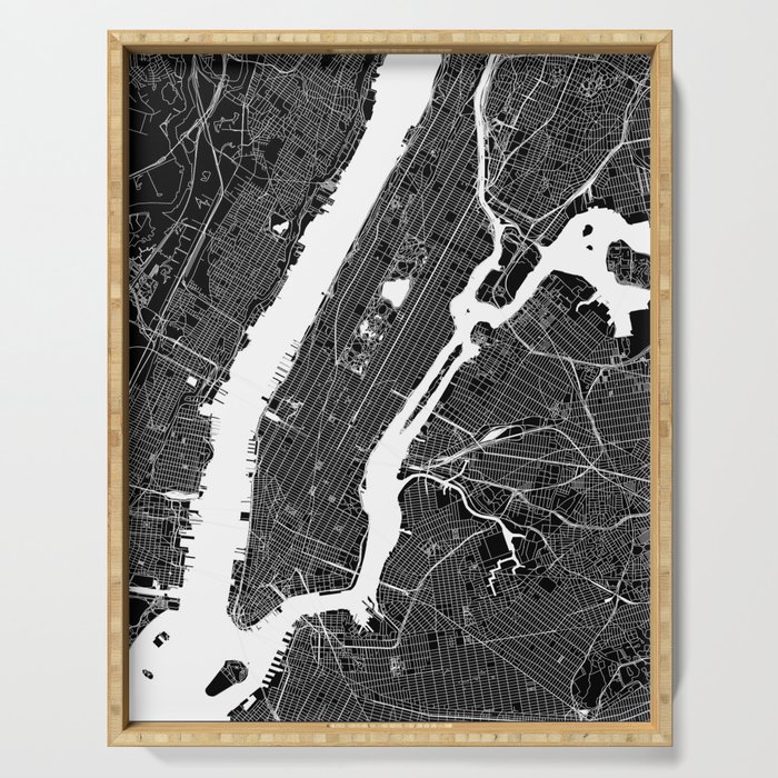New York City Black And White Map Serving Tray