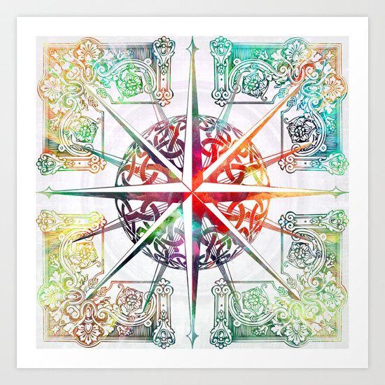 Travellers Spirit Colourful Celtic Compass Design Art Print