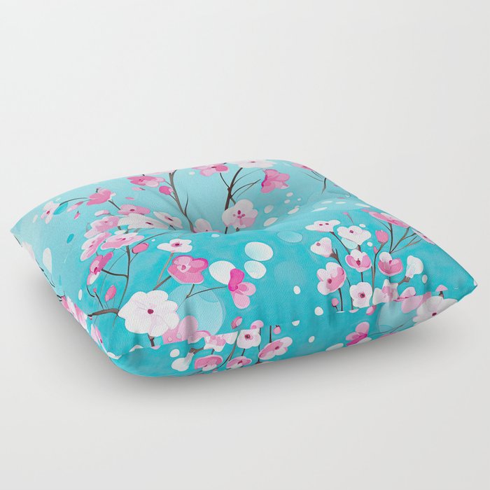 Sunny Blue Day Pink and White Baby's Breath Floor Pillow