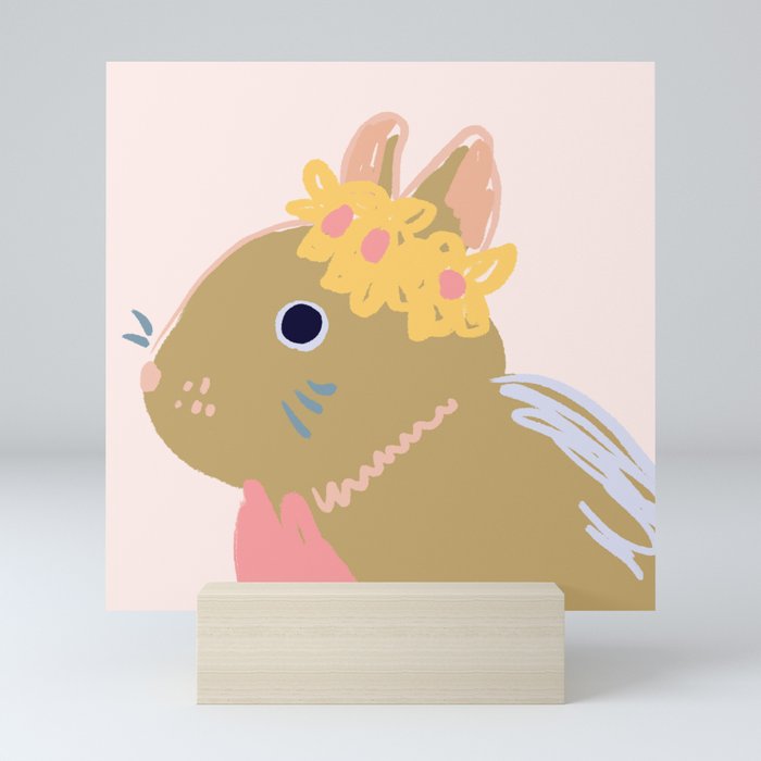 Modern Simple Pink Yellow Blue Rabbit Design  Mini Art Print