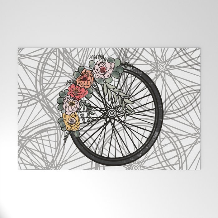Floral Bicycle Wheel Bike Welcome Mat