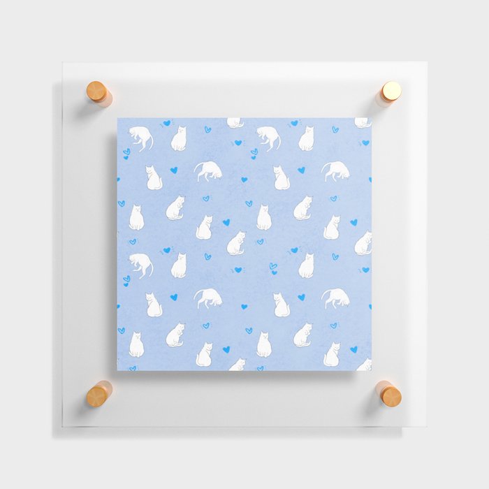 White Cats With Blue Hearts Pattern/Light Blue Background Floating Acrylic Print