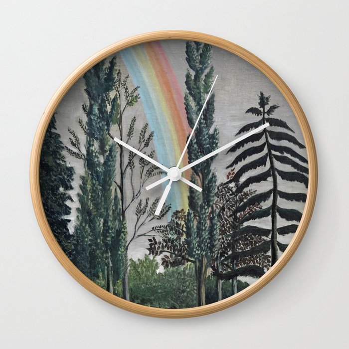 Stormy Sky with Rainbow and Foliage (Lake Daumesnil by Henri Rousseau circa 1898) Wall Clock