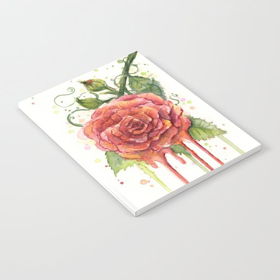 Red Rose Dripping Watercolor Flower Notebook
