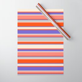 [ Thumbnail: Eye-catching Slate Blue, Grey, Beige, Salmon, and Red Colored Striped Pattern Wrapping Paper ]