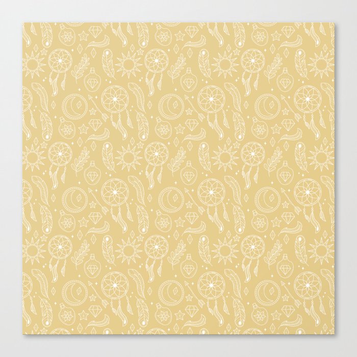 Tan And White Hand Drawn Boho Pattern Canvas Print