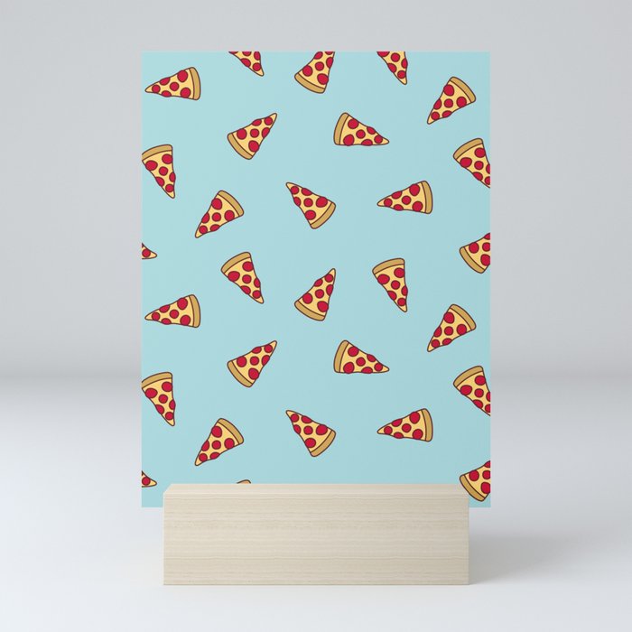 Pizza Slice Pattern (light aqua blue) Mini Art Print