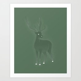 Muted Green Deer in the Mist Art Print