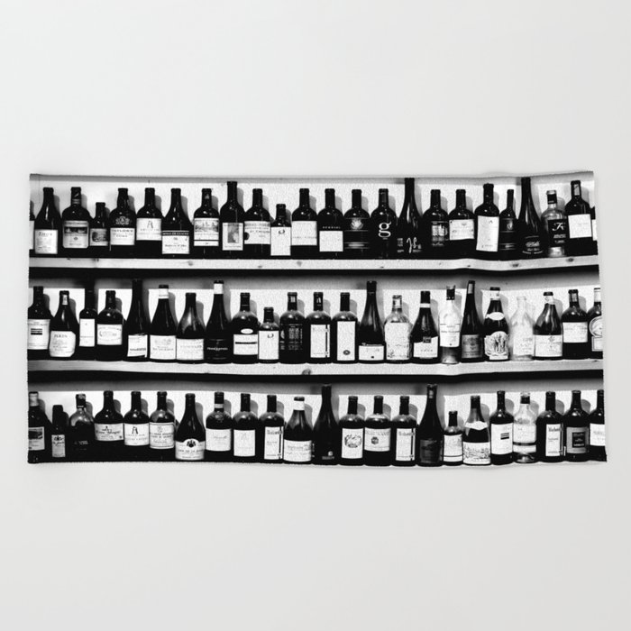 Wine Bottles in Black And White #decor #society6 #buyart Beach Towel