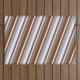 [ Thumbnail: Brown, Dark Gray, Lavender & Grey Colored Stripes Pattern Outdoor Rug ]