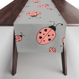 Ladybugs in Coral Pink on Light Gray Table Runner