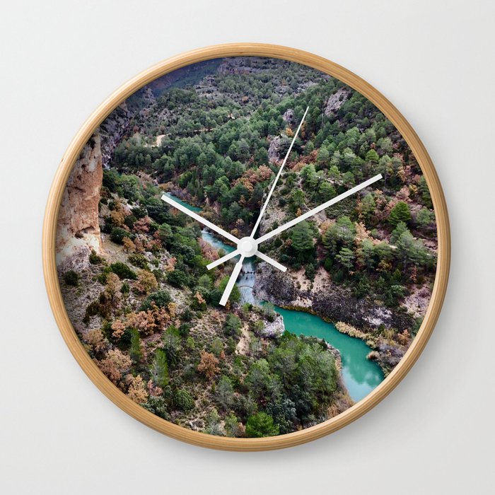 Spain Photography - Beautiful Blue River Flowing Through The Nature  Wall Clock