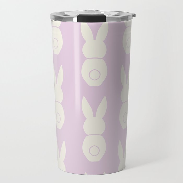 Vintage White Easter Bunnies Pattern on Pastel Purple Travel Mug