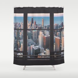 window view of Chicago city buildings Shower Curtain