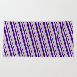 [ Thumbnail: Indigo and Grey Colored Pattern of Stripes Beach Towel ]