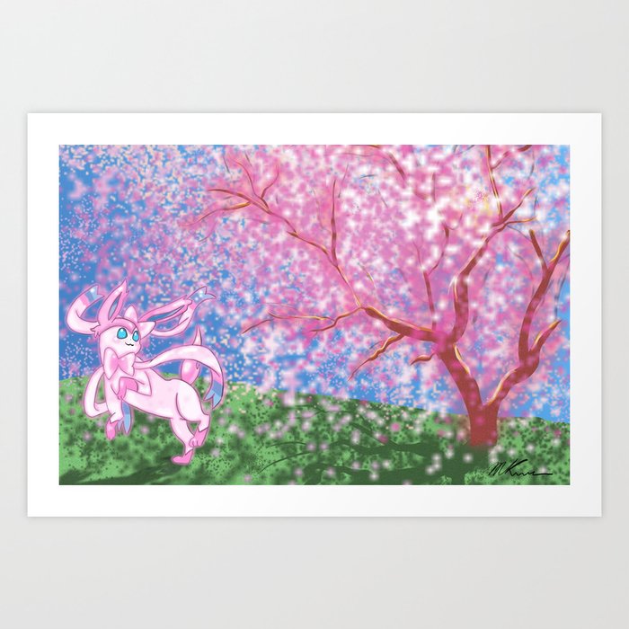 Get Wallpaper Sylveon And Cherry Blossom Tree Art Print By Shadowstepninja For Free