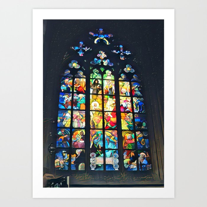 Church Stain Glass Panel | Religion | Cathedral | European | Jesus | Travel Photography Painting Art Print