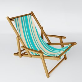 [ Thumbnail: Dark Turquoise and Bisque Colored Striped Pattern Sling Chair ]