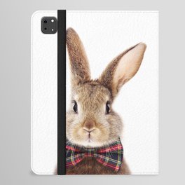 Brown Bunny With Green Red Bowtie, Nursery, Kids Art, Baby Animals Art Print by Synplus iPad Folio Case