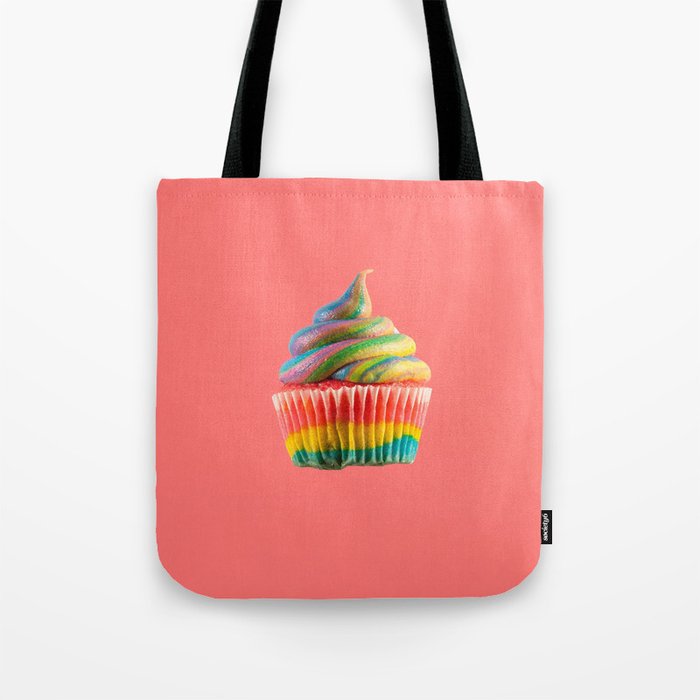 Cupcake Love | Rainbow Swirls on Coral Tote Bag