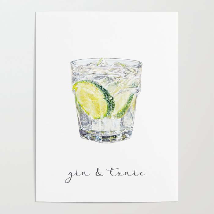 Gin + Tonic Cocktail Painting | Watercolor Bar Art Poster