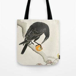 Crow eating persimmon Fruit - Vintage Japanese Woodblock Print Art Tote Bag