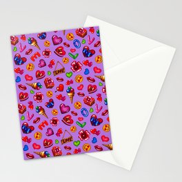 Pattern for valentines day on a purple background Stationery Cards