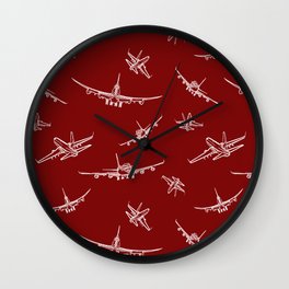 Airplanes on Burgundy Wall Clock | Duvet, Pilot, Aeronautical, Curtains, Plane, Comforter, Aviation, Aviator, Nursery, Planedrawing 