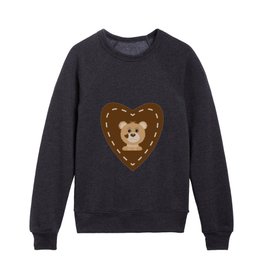 Little Bear with Brown Stitched Heart Kids Crewneck | Graphicdesign, Cartoon Animal, Woodland, Sweet Bear, Baby Room Decor, Forest Creature, Cute, Nursery Room, Faux Stitched Heart, New Baby 