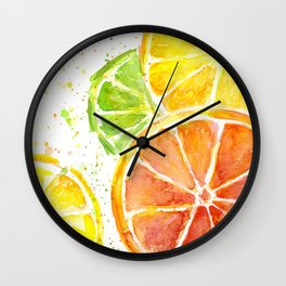 Fruit Watercolor Citrus Wall Clock | Lime, Watercolorfood, Lemon, Citrus, Illustration, Kitchendecor, Abstractfoodart, Food, Expressionism, Mixed Media 