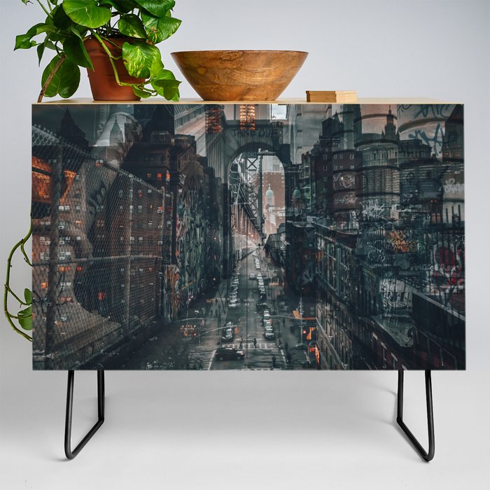 New York City Manhattan skyline double exposure Credenza