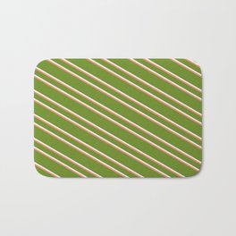 [ Thumbnail: Green, Mint Cream, and Salmon Colored Lines Pattern Bath Mat ]