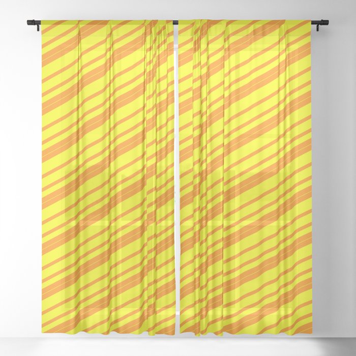 Dark Orange and Yellow Colored Lined/Striped Pattern Sheer Curtain