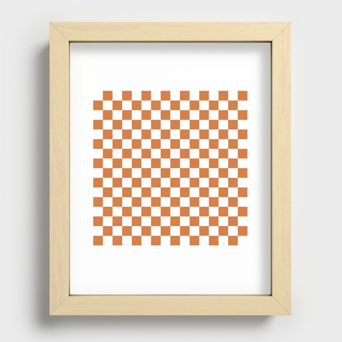 Small Checkerboard - White & Burnt Orange Recessed Framed Print