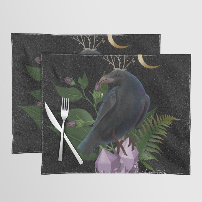 Raven crow moonlight magic with amethyst and belladona Placemat