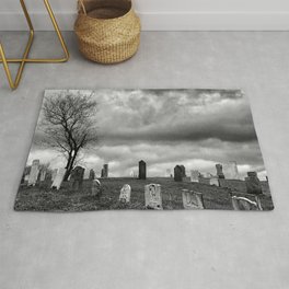 Decay and Ruin Rug | Overcast, Digital, Tree, Creepy, Graveyard, Cemetery, Hdr, Curated, Digital Manipulation, Black And White 