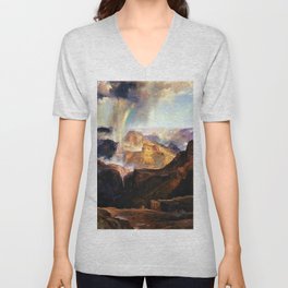 The Chasm of the Colorado, Windswept Rain Storm, Grand Canyon landscape by Thomas Moran V Neck T Shirt