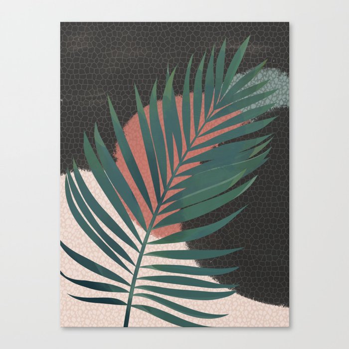 Green palm over red sun Canvas Print