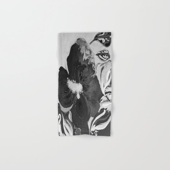 Black and White of Birthday Acrylic Blue Orange Hibiscus Flower Painting with Red and Green Leaves Hand & Bath Towel