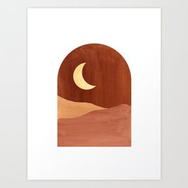 TERRACOTTA NIGHT, abstract landscape, moon and desert Art Print