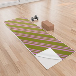 [ Thumbnail: Violet & Green Colored Lines Pattern Yoga Towel ]