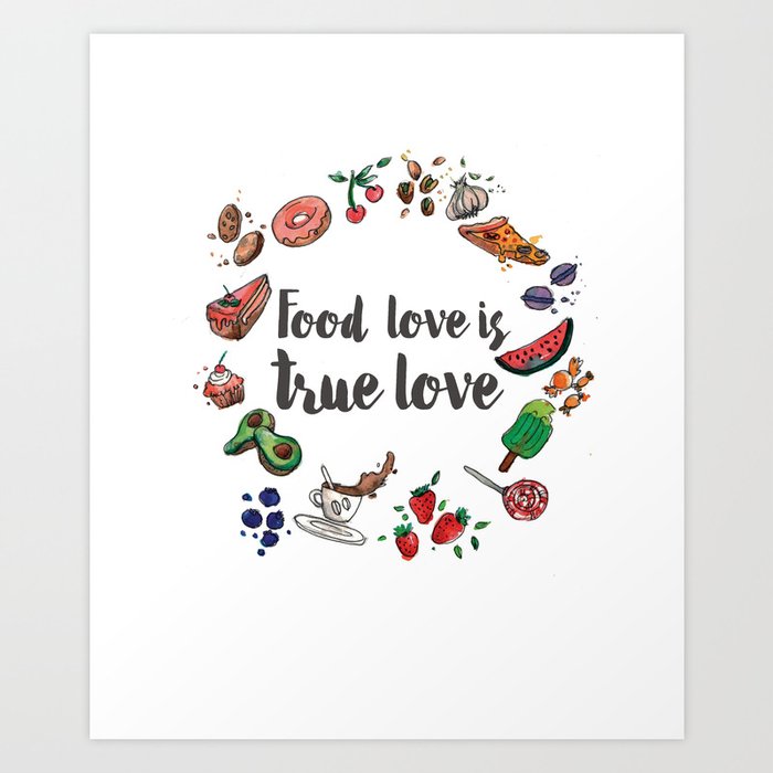 Food love is true Love Art Print | Painting, Illustration, Food, Vintage, Food-love, Foodie, Pizza, Love, Selflove, Selfcare
