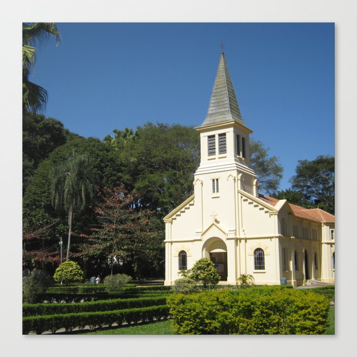 Brazil Photography - White Church In The Brazillian Forest Canvas Print