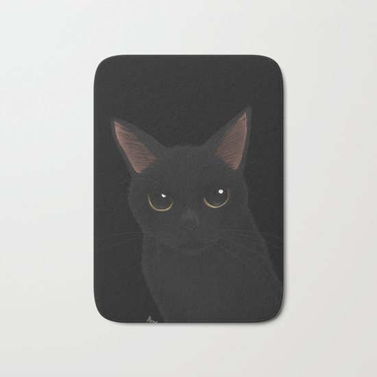 Black cat in black Bath Mat