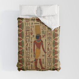 Egyptian Amun Ra - Amun Re Ornament on papyrus Duvet Cover