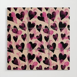Pink, Black And Beige Heart Stamped Valentines Day Anniversary Pattern Wood Wall Art