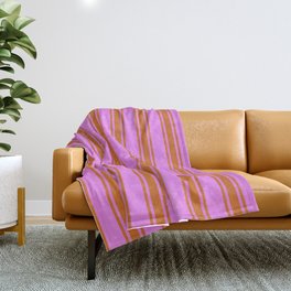 [ Thumbnail: Violet and Chocolate Colored Lines/Stripes Pattern Throw Blanket ]