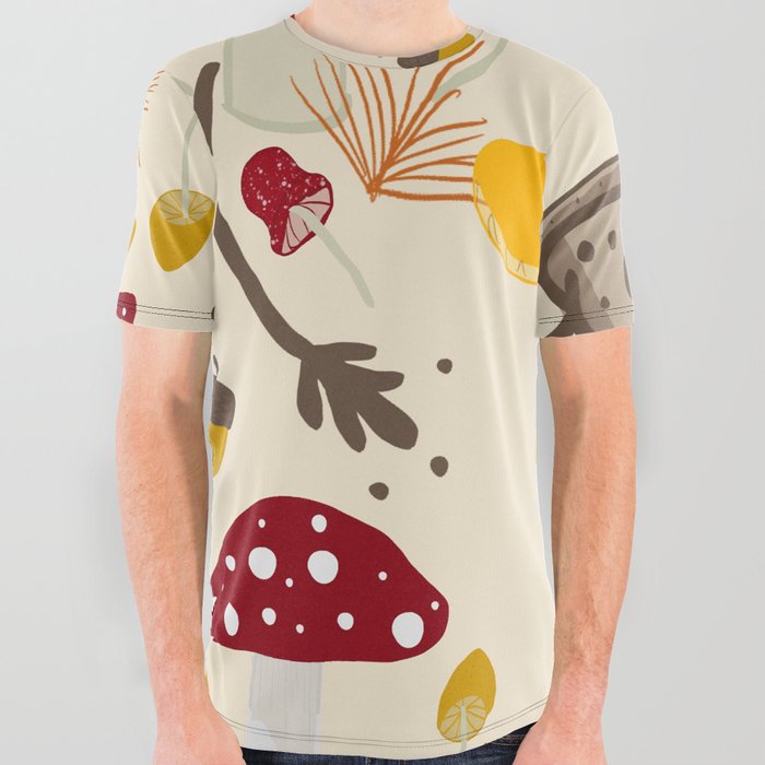 Fall Forest Mushrooms All Over Graphic Tee
