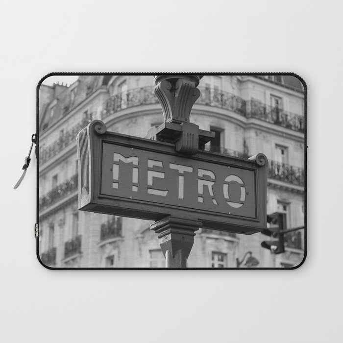 Paris Metro underground subway neighborhood street sign cityscape black and white photograph - photography - photographs Laptop Sleeve